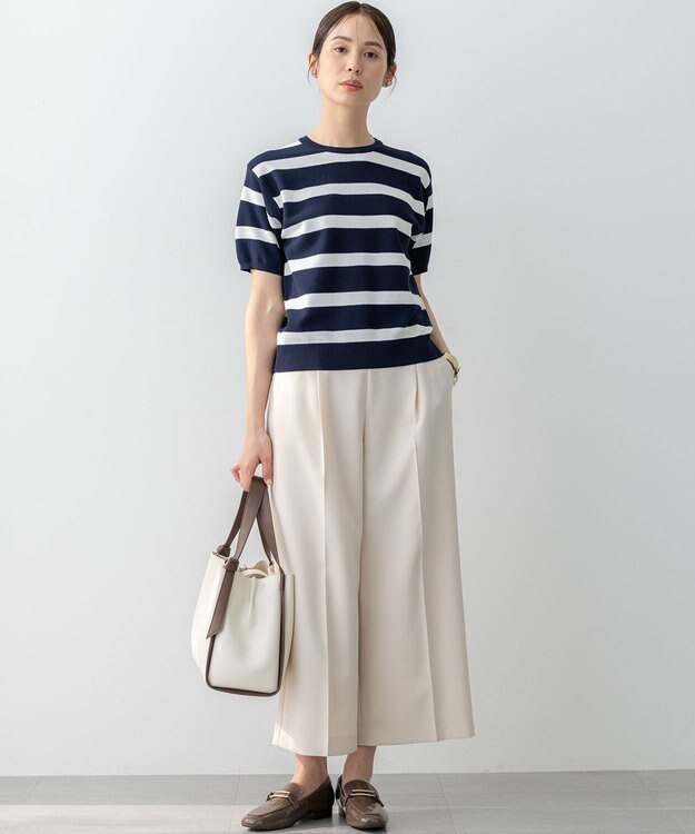 組曲 L カノコニットＴシャツ ネイビーボーダー系1