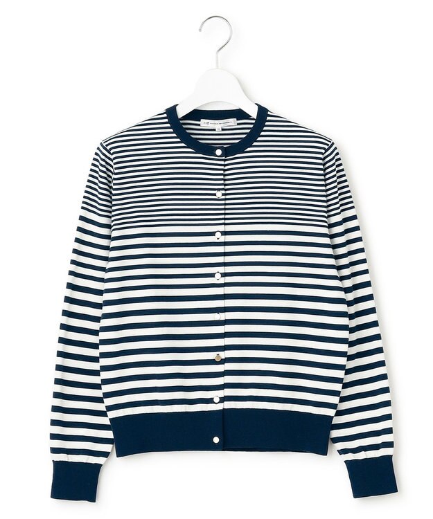 23区 【洗える】プレミアムビオコットン ボーダー カーディガン オフホワイトxネイビーボーダー