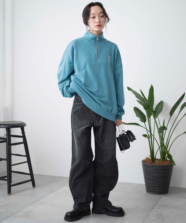 WEGO ハーフジップBIGスウェット ブルーその他