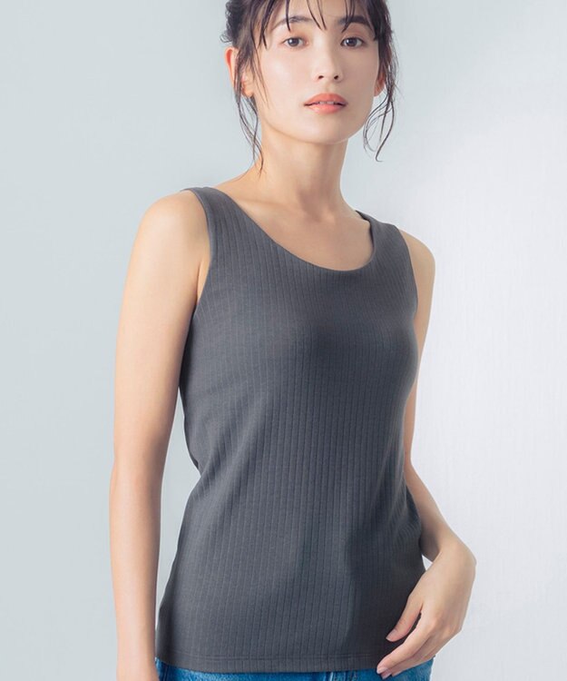 Wing カップ付きタンクトップ 綿混素材(身生地) ラク きれいなバストシルエット 【シンクロブラトップ リブタイプ】 ノースリーブ ブラトップ ET1172 ウイング／ワコール ダークブラウン