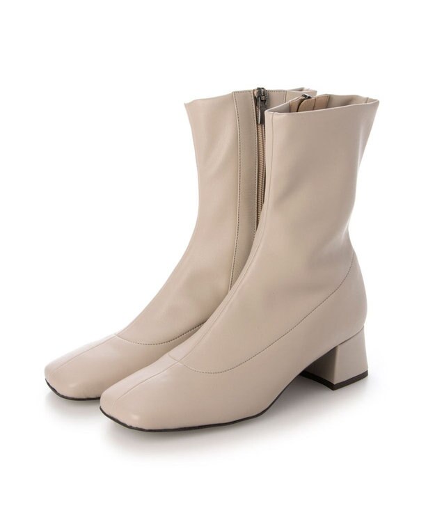 MODE ET JACOMO <MODE ET JACOMO>スクエアトゥストレッチショートブーツ ベージュ