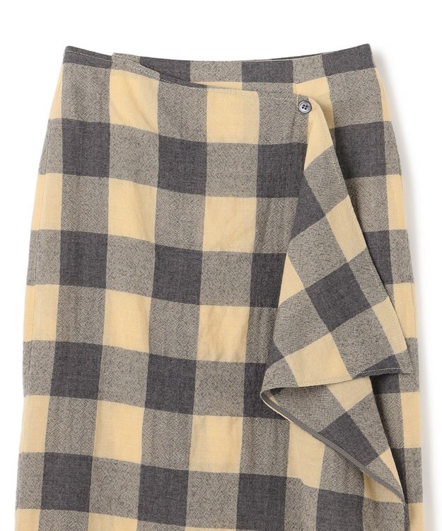 BEIGE， HOBBS / フェイクレザーポケットウールチェックラップスカート L.Mustard ×Md Gray