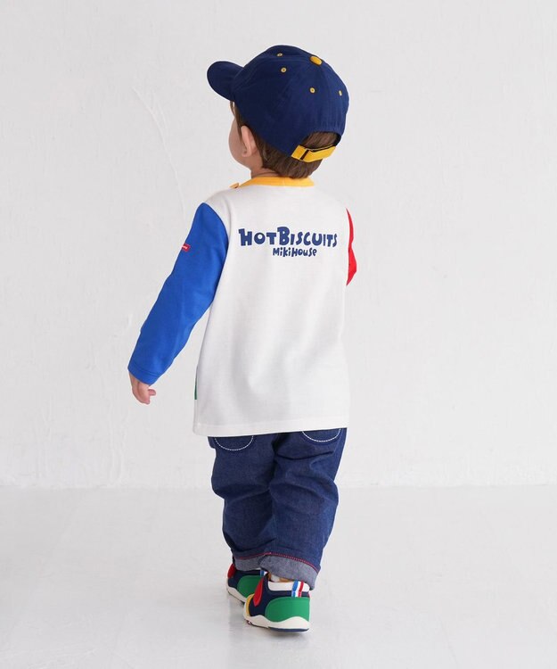 MIKI HOUSE HOT BISCUITS 【80-120cm】 ロゴ×キャラクター 長袖Tシャツ 白
