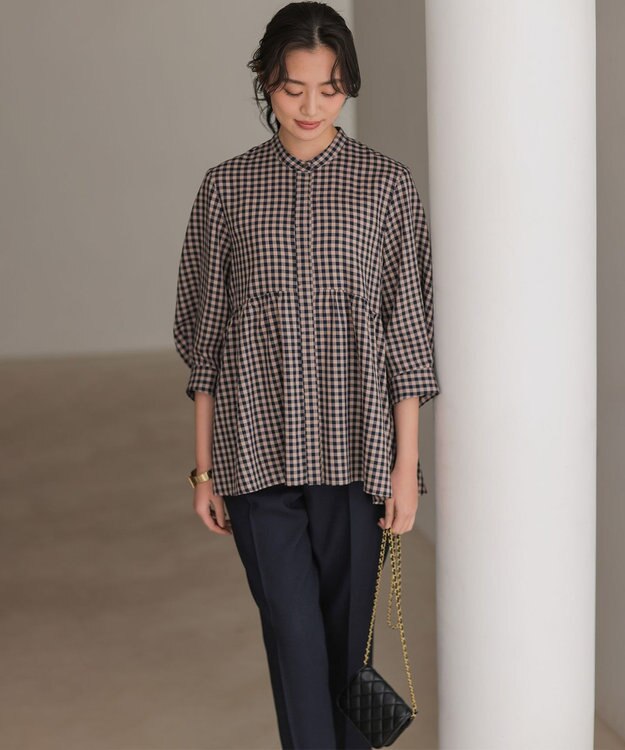 組曲 ニューリヨセルシャーティングペプラム ブラウス ベージュギンガム系3