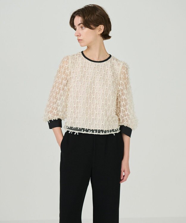 GRACE CONTINENTAL チュールリボン刺繍トップ ベージュ