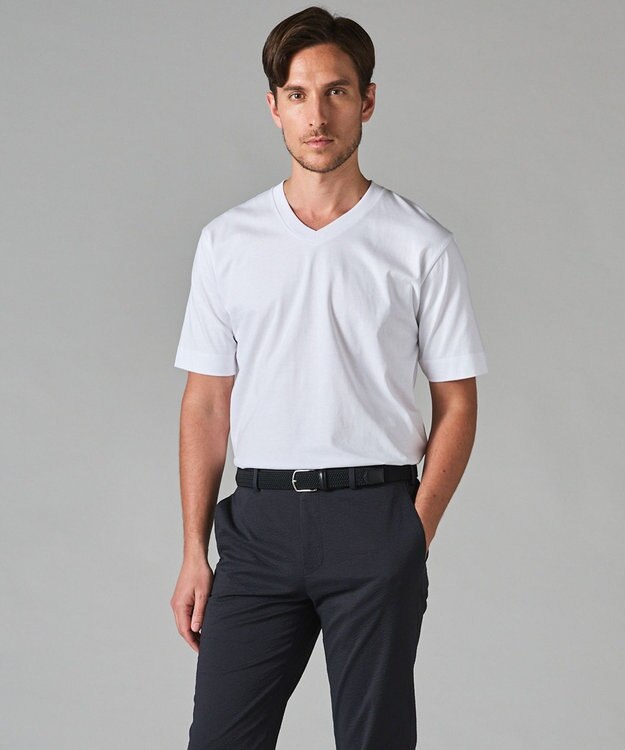 GOTAIRIKU ビジネスインナー/下着兼用【パックT】5.6oz 綿100％ スムース光沢加工 Tシャツ（Vネック/2枚セット） ホワイト系