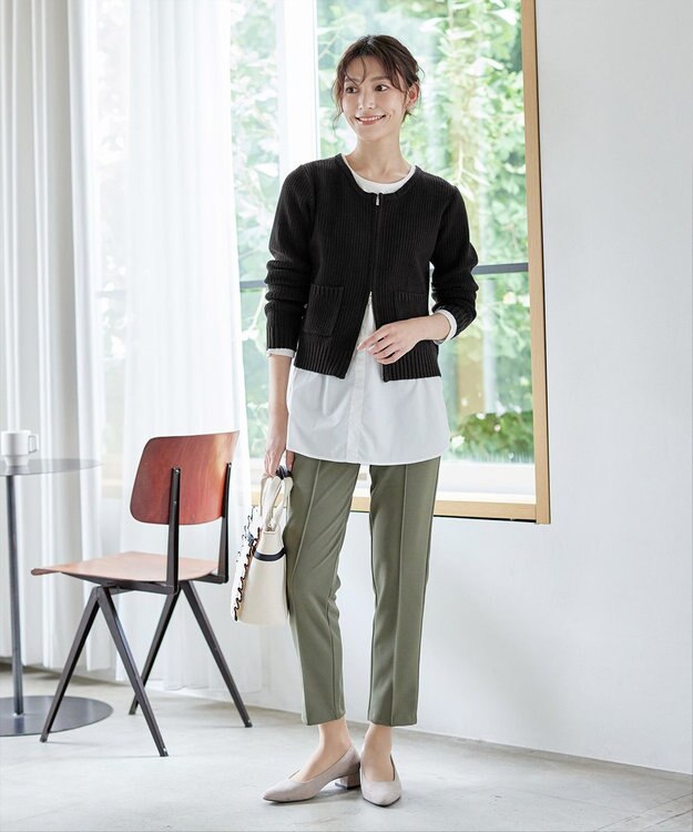 Tiaclasse L 【洗える】ダブルジップリブ編みカーディガン ブラック