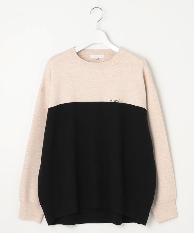 自由区 【カタログ掲載・セットアップ対応・洗える】スムージーブロッキング ニット ベージュ×ブラック