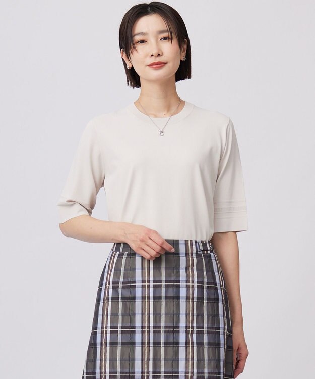 J.PRESS LADIES L 【洗える】RAYON ELITE STRETCH クルーネック ニット ベージュ系