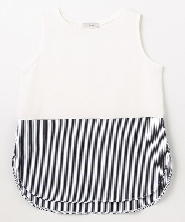 ANY L 【洗濯機可】ラウンドヘムコンビインナー オフ×ストライプ