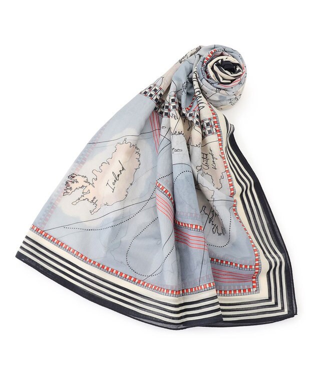 23区 【先行予約】コットンシルク マップ柄 ストール モノトーン