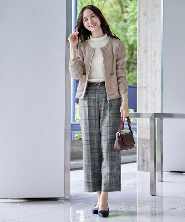 Tiaclasse L 【洗える】ダブルジップリブ編みカーディガン グレージュ