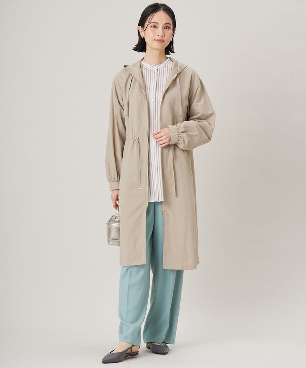 自由区 S 【撥水加工・UVケア・洗える】ライトグログランフーデッド コート ベージュ