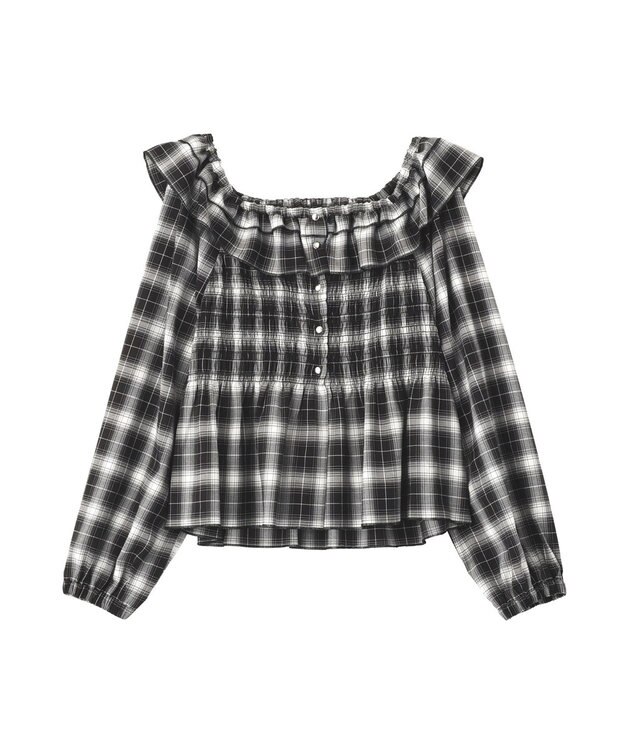 earth music&ecology 【予約】チェックシャーリングブラウス ブラック