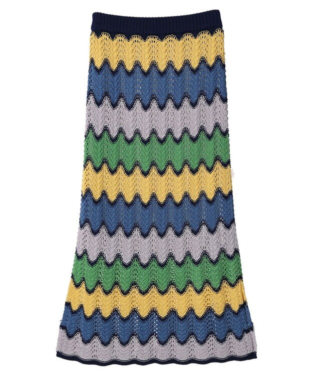 Green Parks 透かし編みマルチボーダースカート Blue