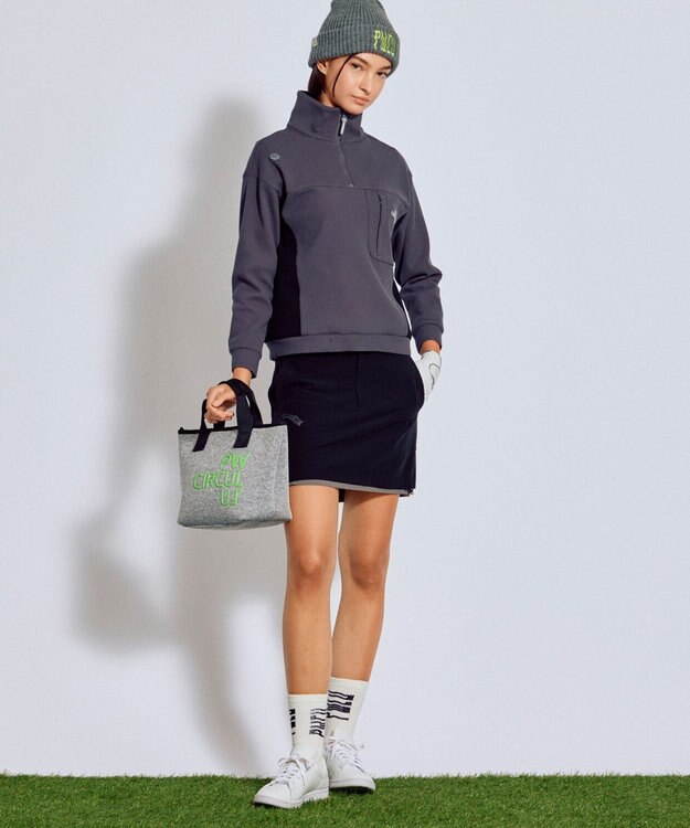 PW CIRCULUS 今が旬トップス！【ドライな肌触り / UV遮蔽率98.9% UVカット / ストレッチ】【WOMEN】ワッフルハーフジップ  ゴルフウェア レディース グレー系