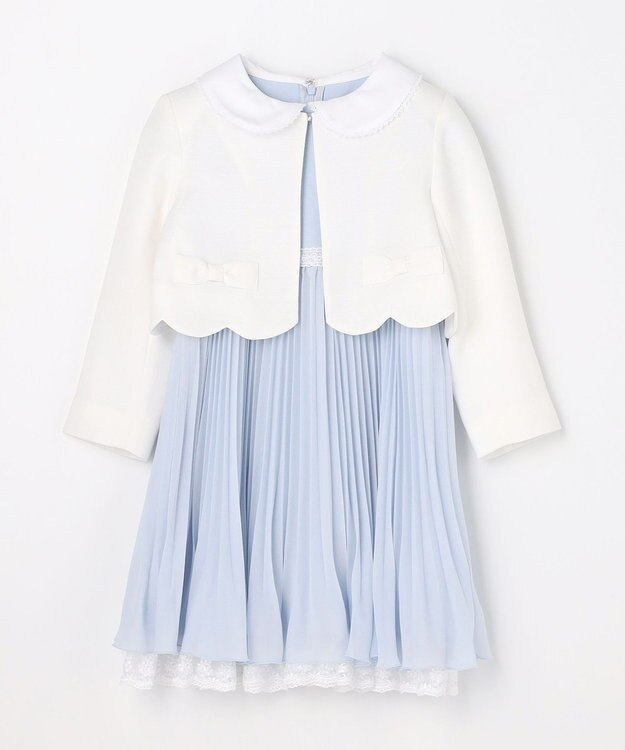 ANY KIDS 【2点セット】リボンボレロジャケット+シフォンプリーツ ワンピース サックスブルー