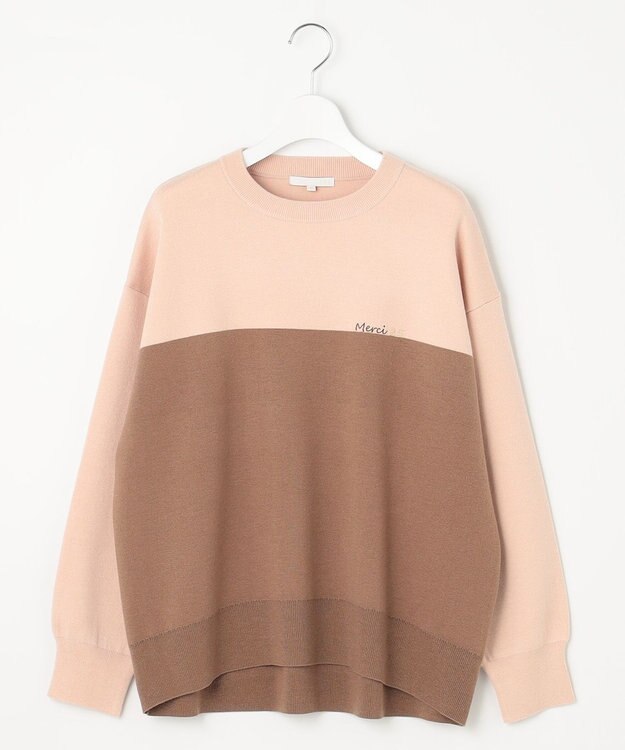 自由区 【カタログ掲載・セットアップ対応・洗える】スムージーブロッキング ニット ピンクベージュ×モカ