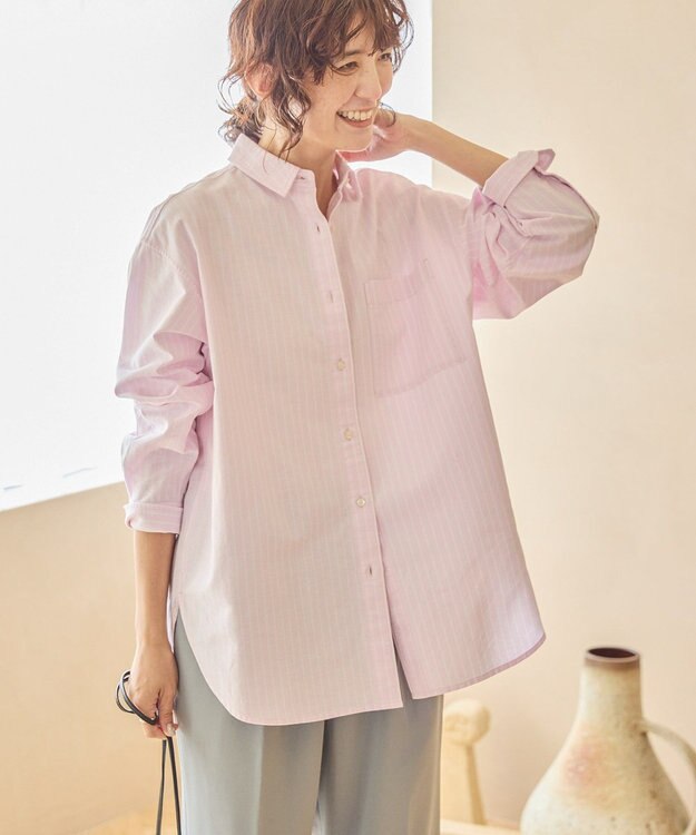 AMERICAN HOLIC ＵＶカットリサイクルコットンオックスシャツ Stripe Pink