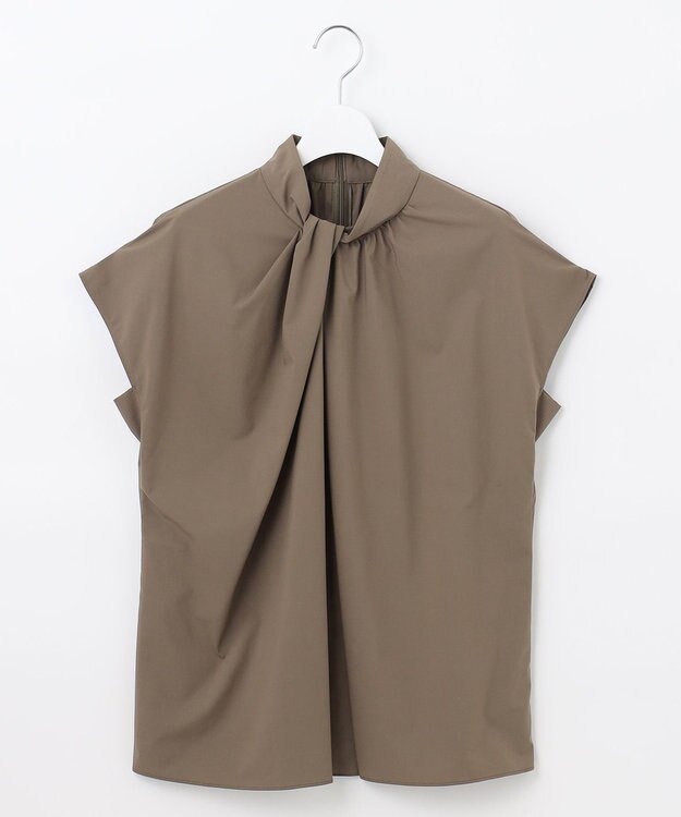 自由区 L 【洗える】ストレッチタイプライター ブラウス ブラウン系