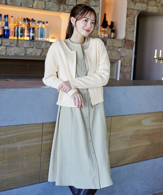 Tiaclasse L 【洗える】ダブルジップリブ編みカーディガン オフホワイト