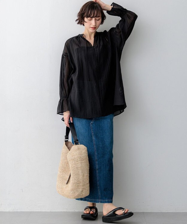 23区 23区DENIM Iライン デニムスカート ウォッシュドブルー系