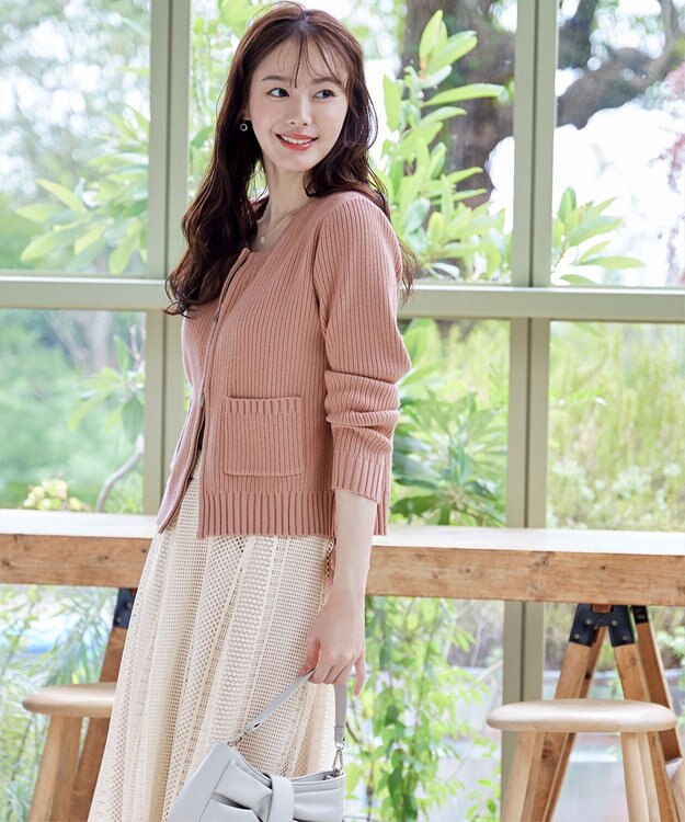 Tiaclasse L 【洗える】ダブルジップリブ編みカーディガン ピンク