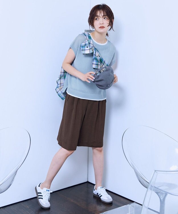 ANY L ラミータッチフレンチスリーブニット ライトブルー
