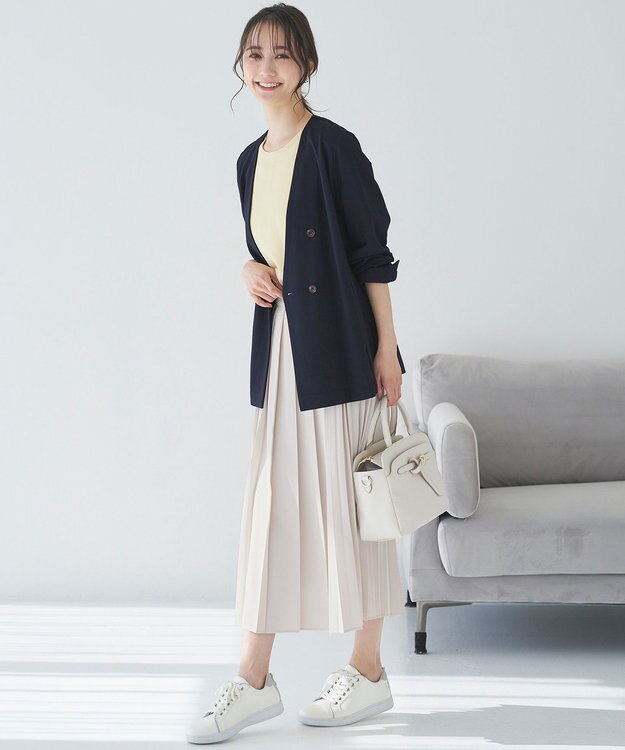 ANY SIS 【洗える】ノーカラーライト ジャケット ネイビー