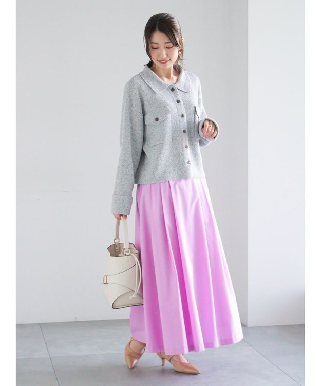 Te chichi メランジ衿ニットジャケット グレー