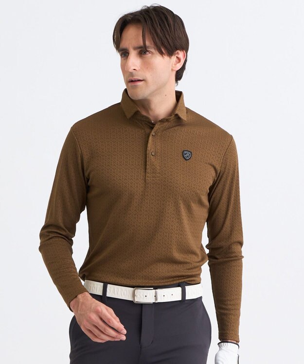 23区GOLF 【MEN】モノグラムジャガード長袖ポロシャツ カーキ系