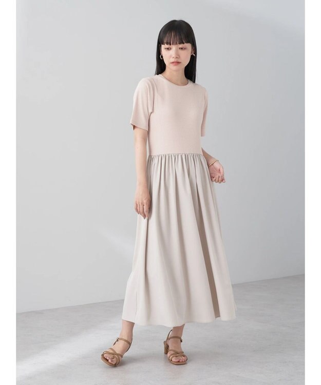 earth music&ecology ショートスリーブドッキングワンピース Pink Beige