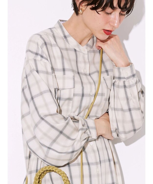 AMERICAN HOLIC イージーケアＷポケットシャツワンピース Check Ivory