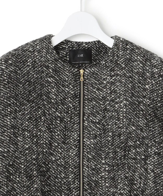 23区 S 【STORY11月掲載】BALLI ヘリンボーンツイード ノーカラー ブルゾン モノトーン系