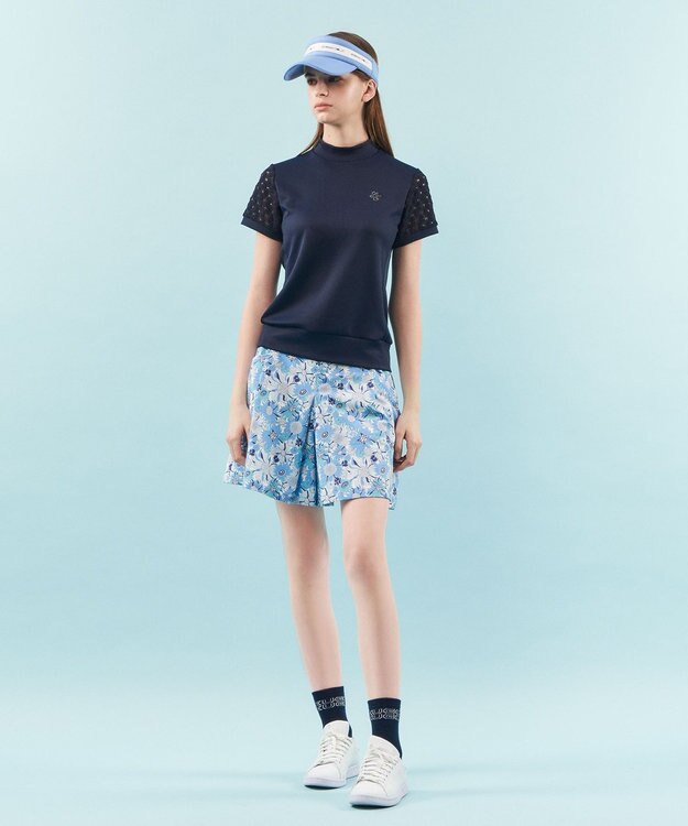 23区GOLF 【WOMEN】【UVケア・吸水速乾】レース袖 モックネックシャツ ネイビー系