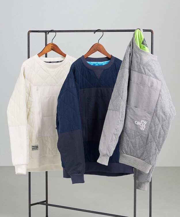 PW CIRCULUS 【裏地付き/防寒】【MEN】キルティングスエットプルオーバー ネイビー系