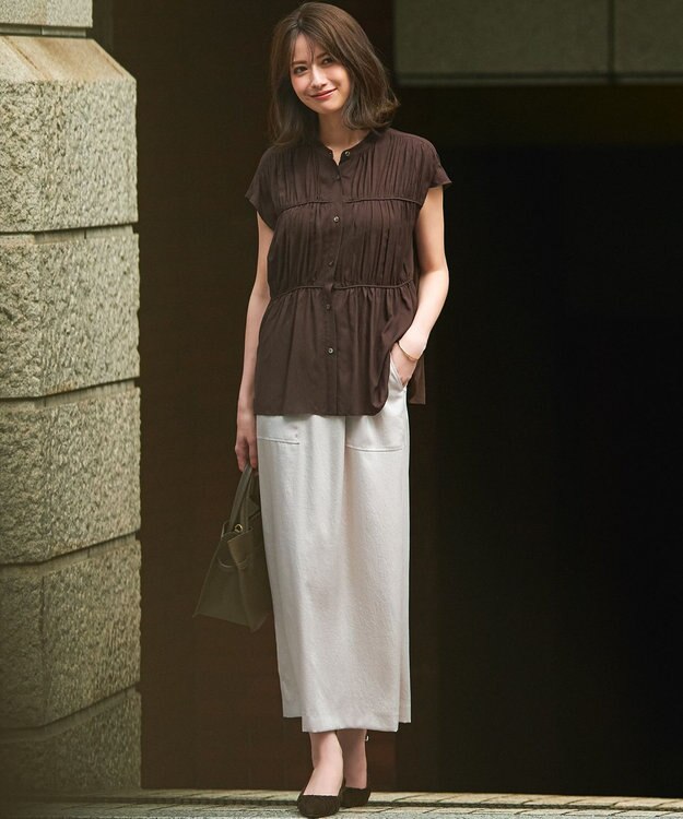 23区 L 【接触冷感/WEB&一部店舗限定】レーヨンスパローン ティアード ブラウス ダークブラウン系