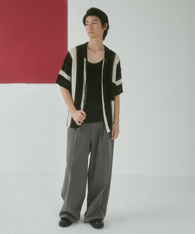 WEGO メッシュストライプニットカーディガン（SS） ブラック