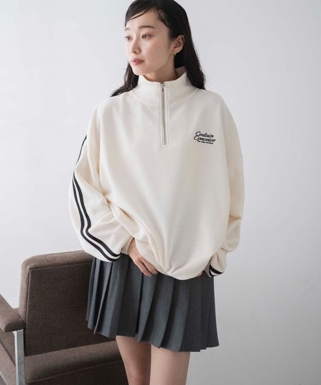 WEGO ラインハーフジップBIGスウェット オフホワイト