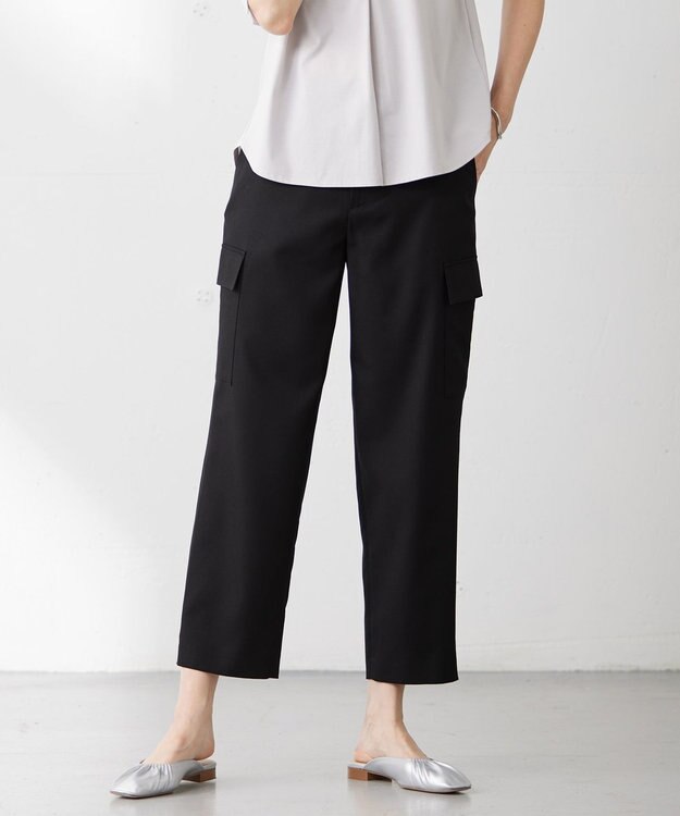 J.PRESS LADIES L 【洗える】ツイルライトストレッチ テーパード カーゴ パンツ ブラック系