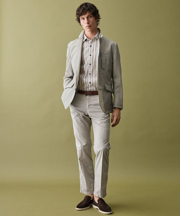 JOSEPH ABBOUD 【キングサイズ・清涼・リネンブレンド】コットンリネン ボイルコード　半袖 シャツ ベージュ系1