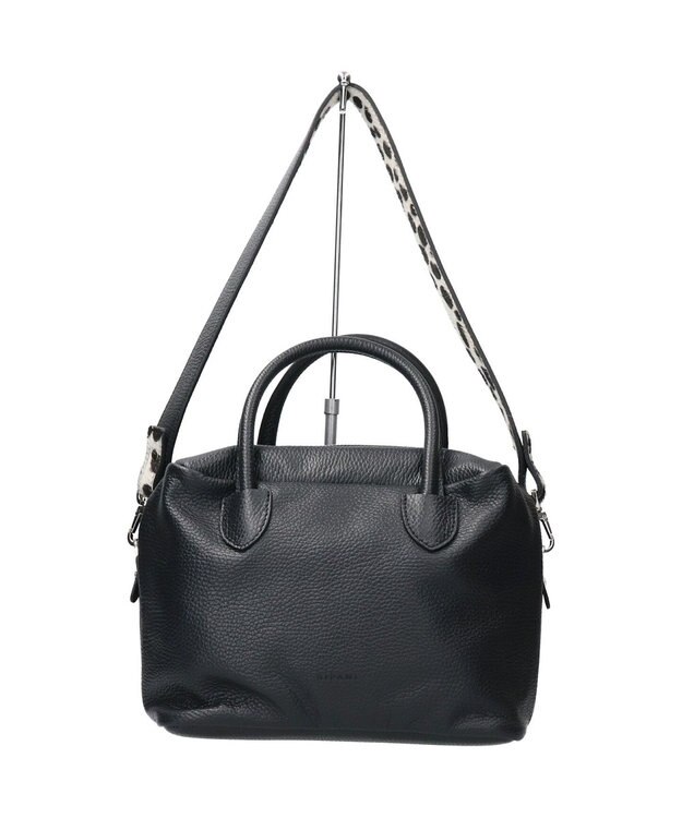 INTER-CHAUSSURES 【RIPANI】シュリンクレザースモールハンドバッグ ブラック