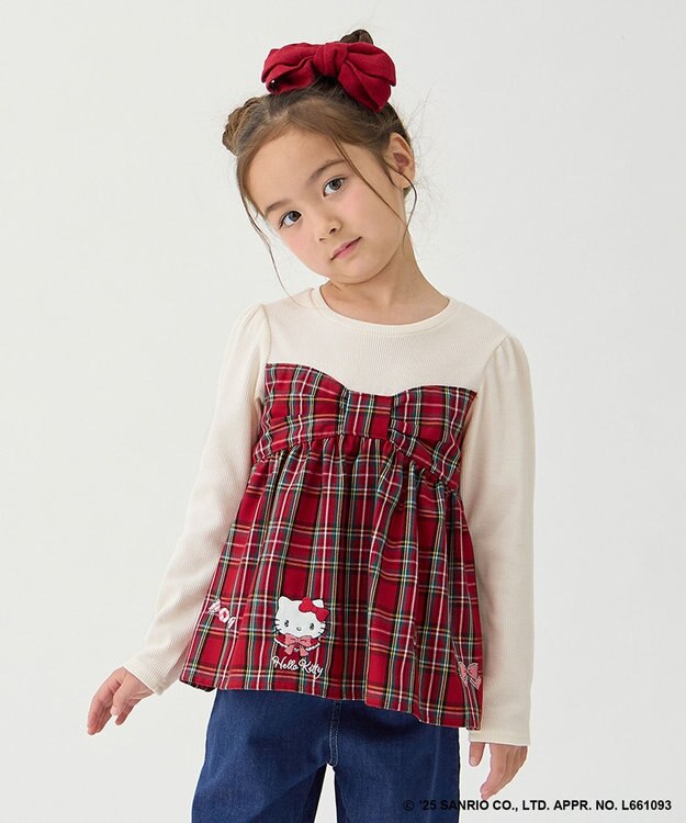 ANY KIDS 【ハローキティ×ANY KIDS】ドッキング刺繍 長袖Tシャツ レッド