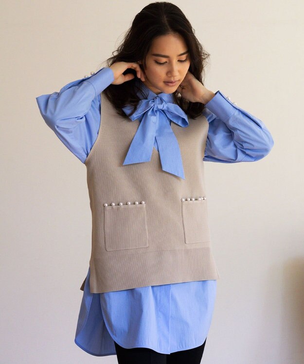 組曲 コンパクトシャーティングオーバー シャツ サックスブルー系