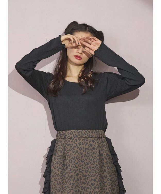 Green Parks ■ＥＳＣＡＲ　Ｕネッククレープカットプルオーバー Black