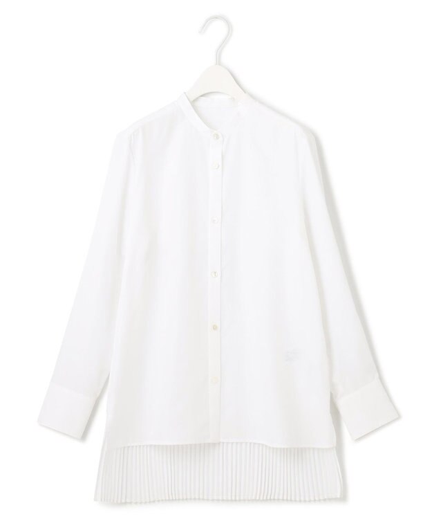 ICB 【洗える】 スパンローンプリーツ バンドカラーシャツ オフホワイト系