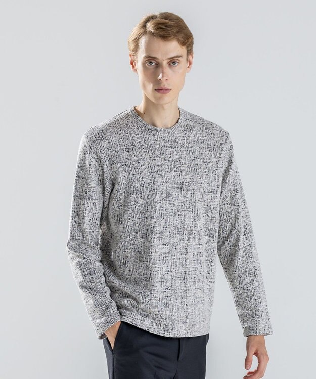 JOSEPH HOMME 【新素材】パフィーチェックジャージー　クルーネックカットソー ライトグレー系