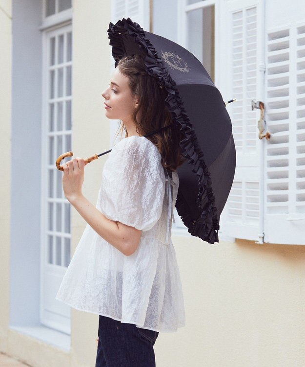 Maison de FLEUR 遮光&UV CUT フリル傘 Black
