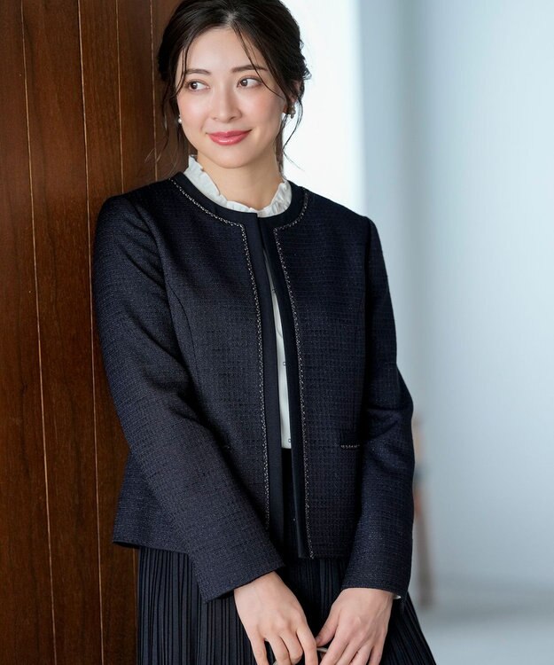 ANY SIS リップルボーダーストレッチ ジャケット ネイビー