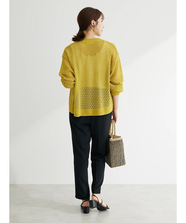 Green Parks 洗えるすかし編みニットカーディガン Yellow